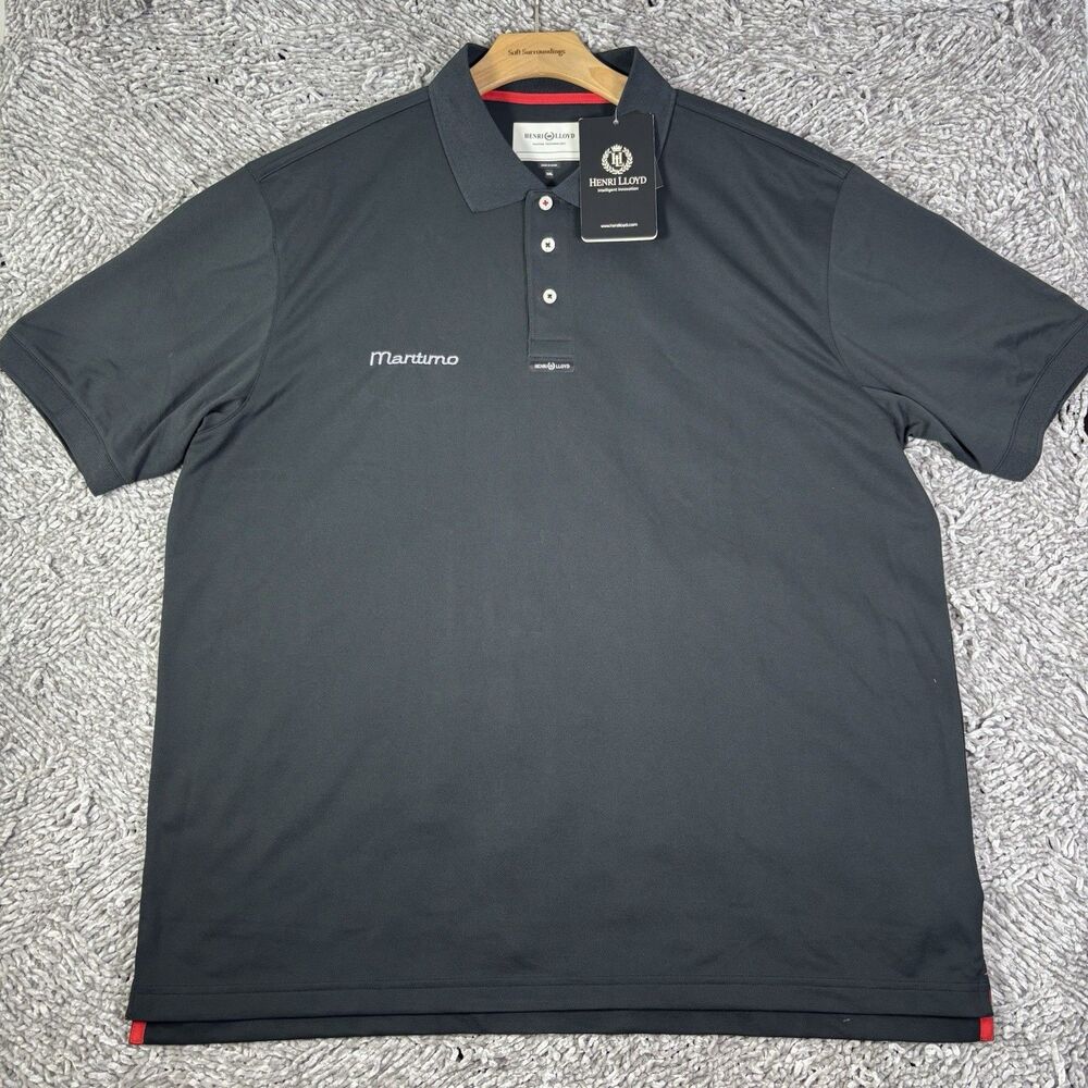 Henri Lloyd Fast-Dri Silver Polo Mens XXL Black Short Sleeve Golf Preppy NWTGS